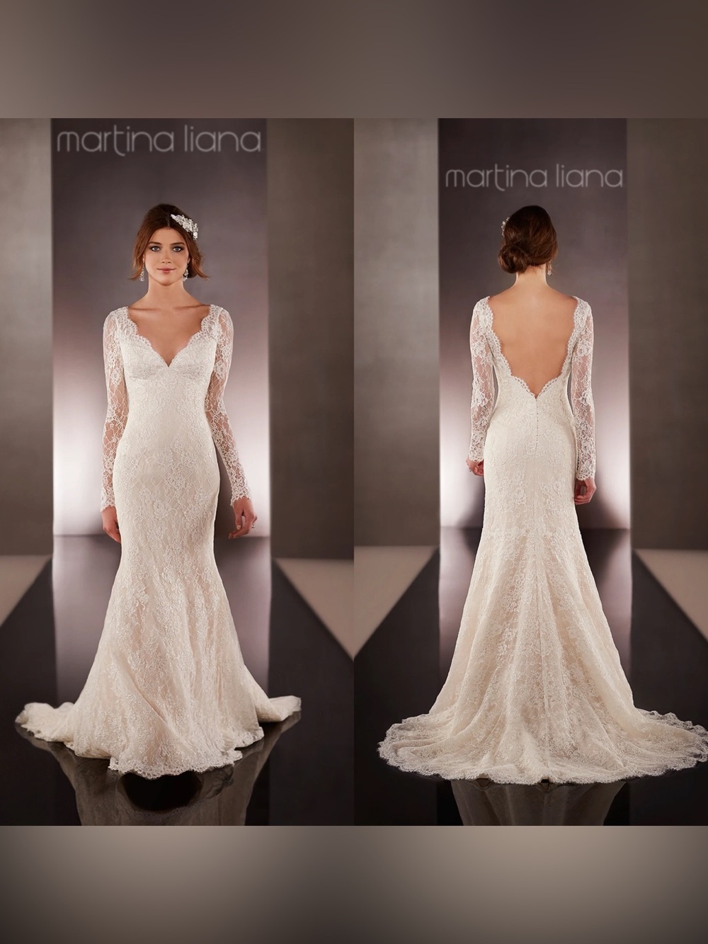 Martina Liana 651 Lace Silk Trumpet Wedding Dress Long Illusion Lace Sleeves